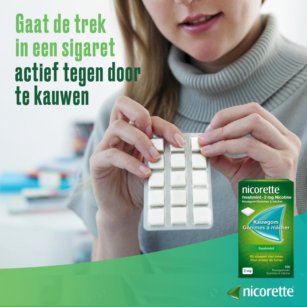 Tekst op groene achtergrond. Informatie over Nicorette producten.