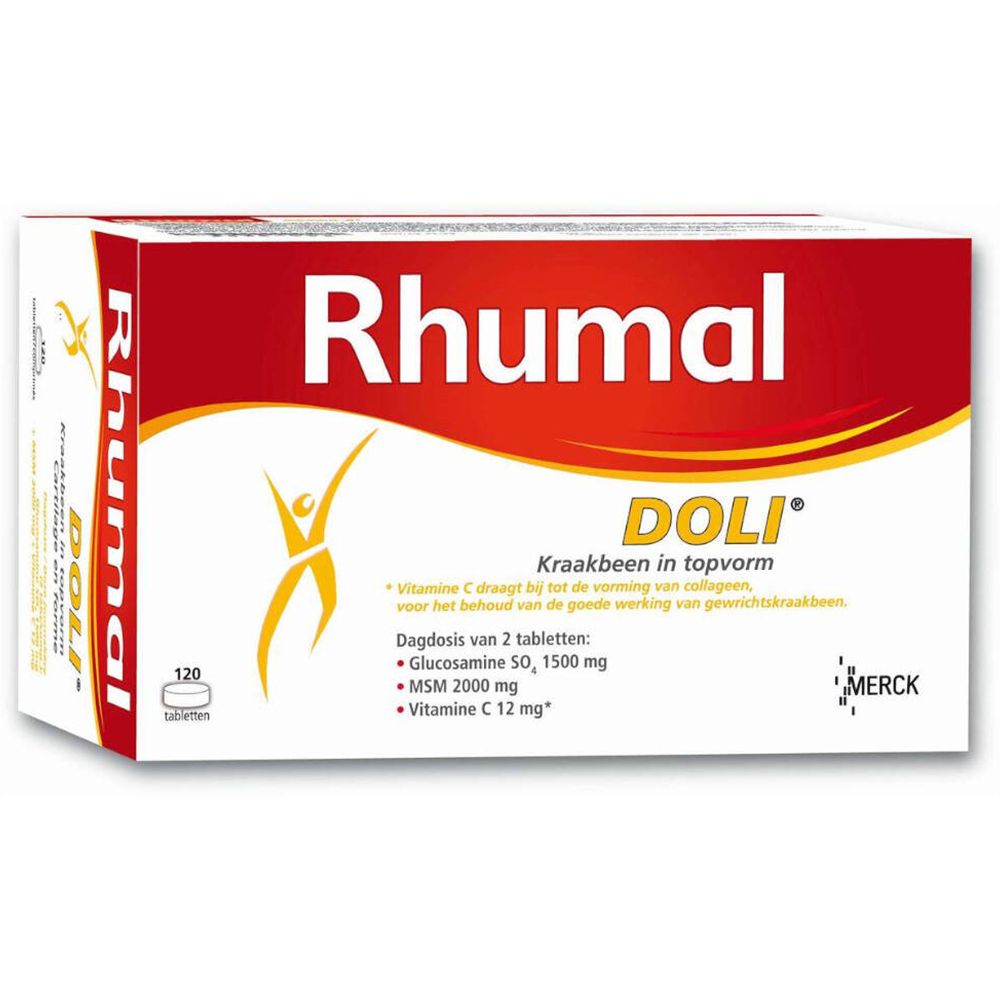 Boîte de Rhumal Doli®. Boîte rouge et blanche avec nom du produit et ingrédients. 120 comprimés.