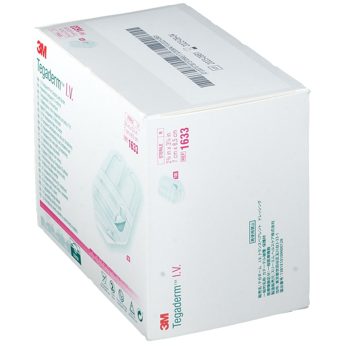 Karton 3M™ Tegaderm™ I.V. mit transparenten Verbänden. Größe: 7 cm x 8,5 cm. Steril. Mehrsprachige Beschriftung.