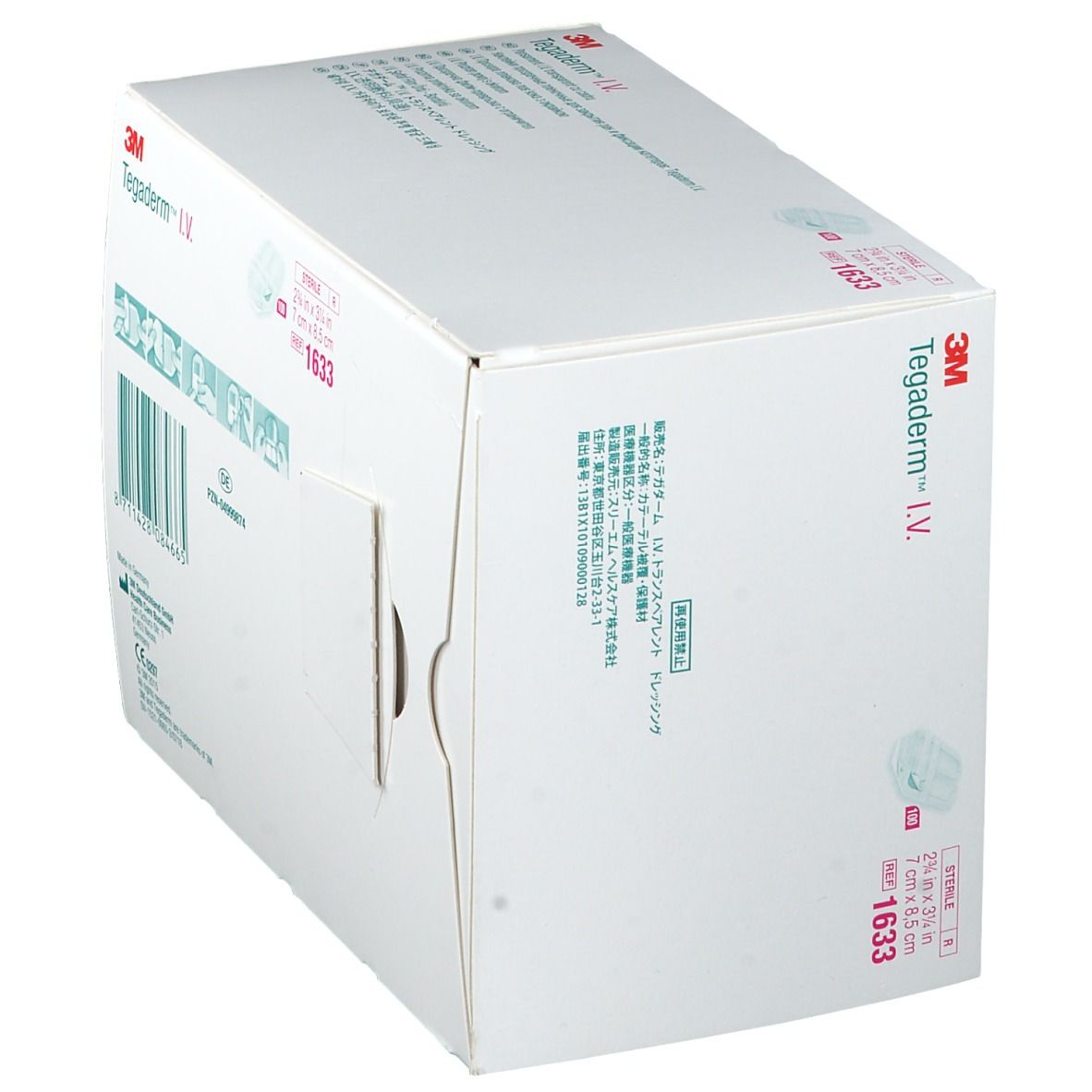 Karton 3M™ Tegaderm™ I.V. mit transparenten Verbänden. Größe: 7 cm x 8,5 cm. Steril. Mehrsprachige Beschriftung.