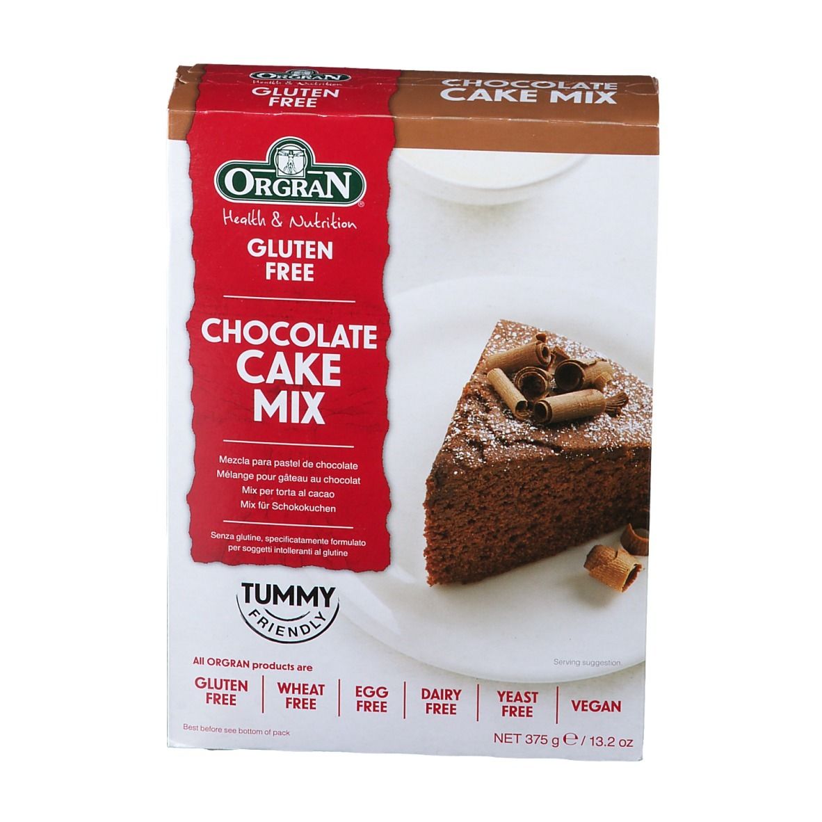 Boîte de mélange à gâteau au chocolat Orgran, sans gluten. Part de gâteau et rouleaux. Tummy Friendly.