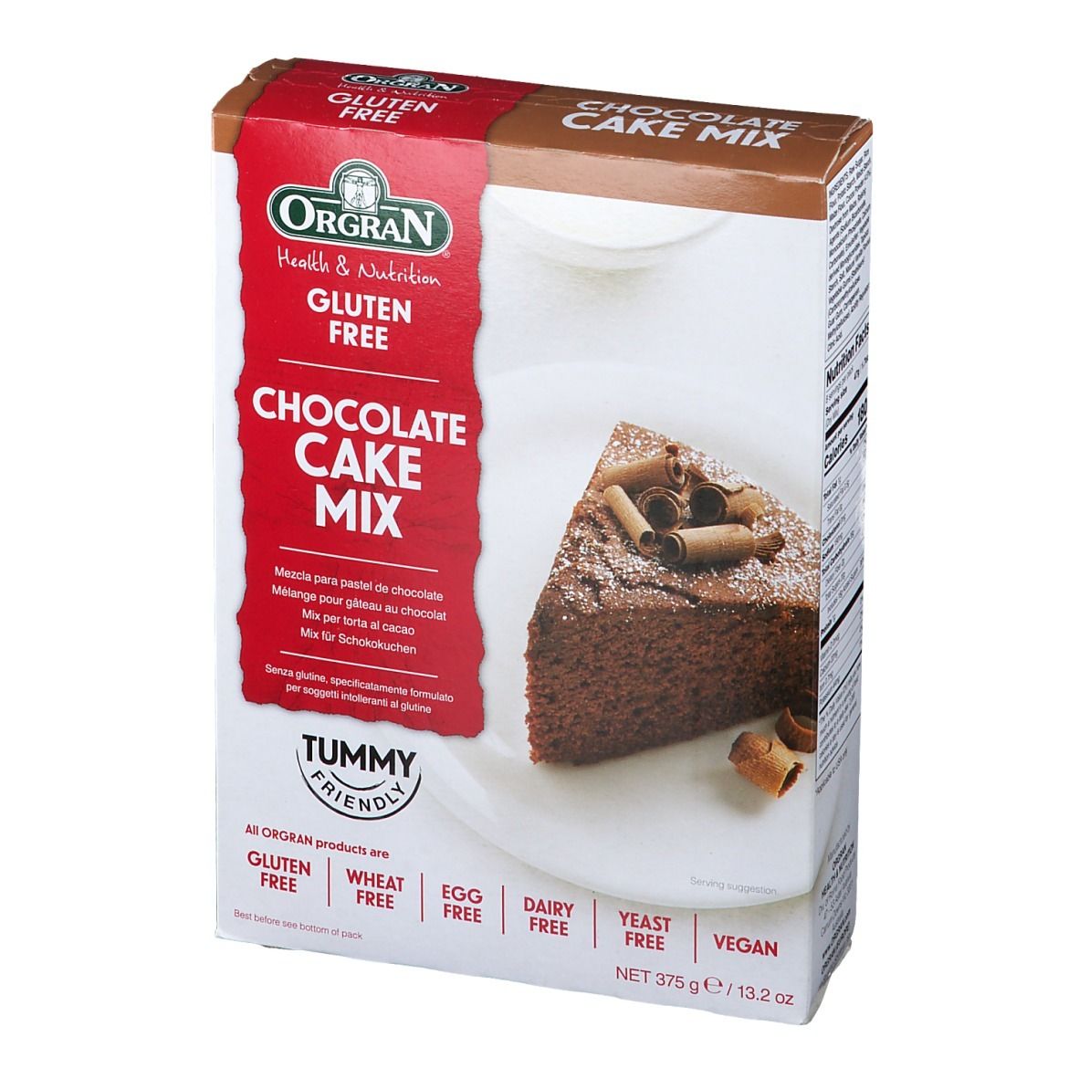 Boîte de mélange à gâteau au chocolat Orgran, sans gluten. Part de gâteau et rouleaux. Tummy Friendly.