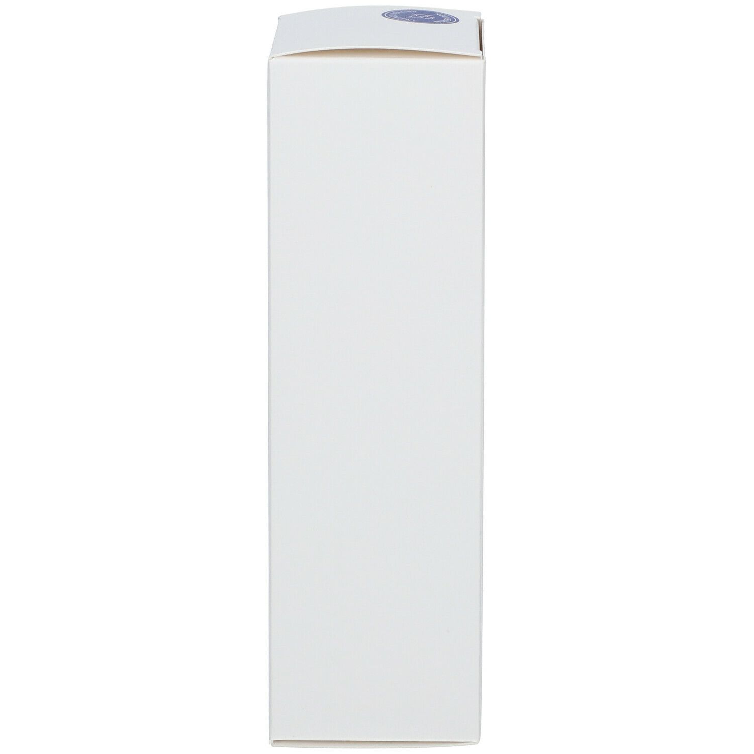 Emballage blanc du produit. Dessus avec coin arrondi.