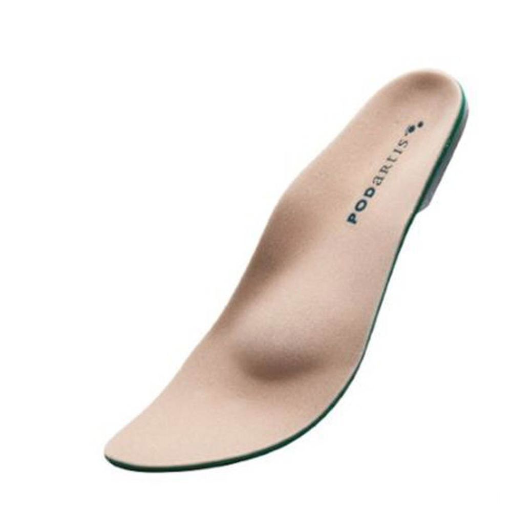Beige inlegzool met groene rand. Opschrift Podartis.