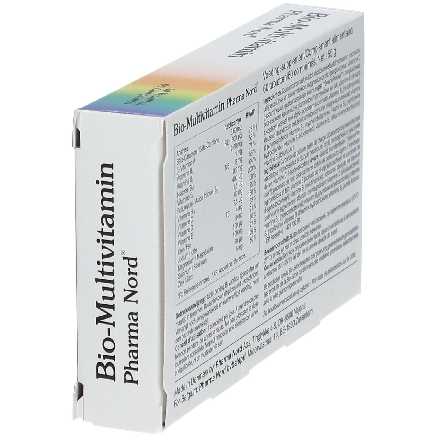Seitenansicht der Bio-Multivitamin-Packung mit Nährwertangaben und Inhaltsstoffen.