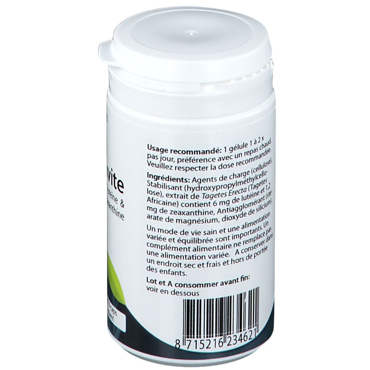 Boîte blanche, dos avec texte. Ingrédients, recommandation de dosage. Marque Springfield. Avec code-barres.