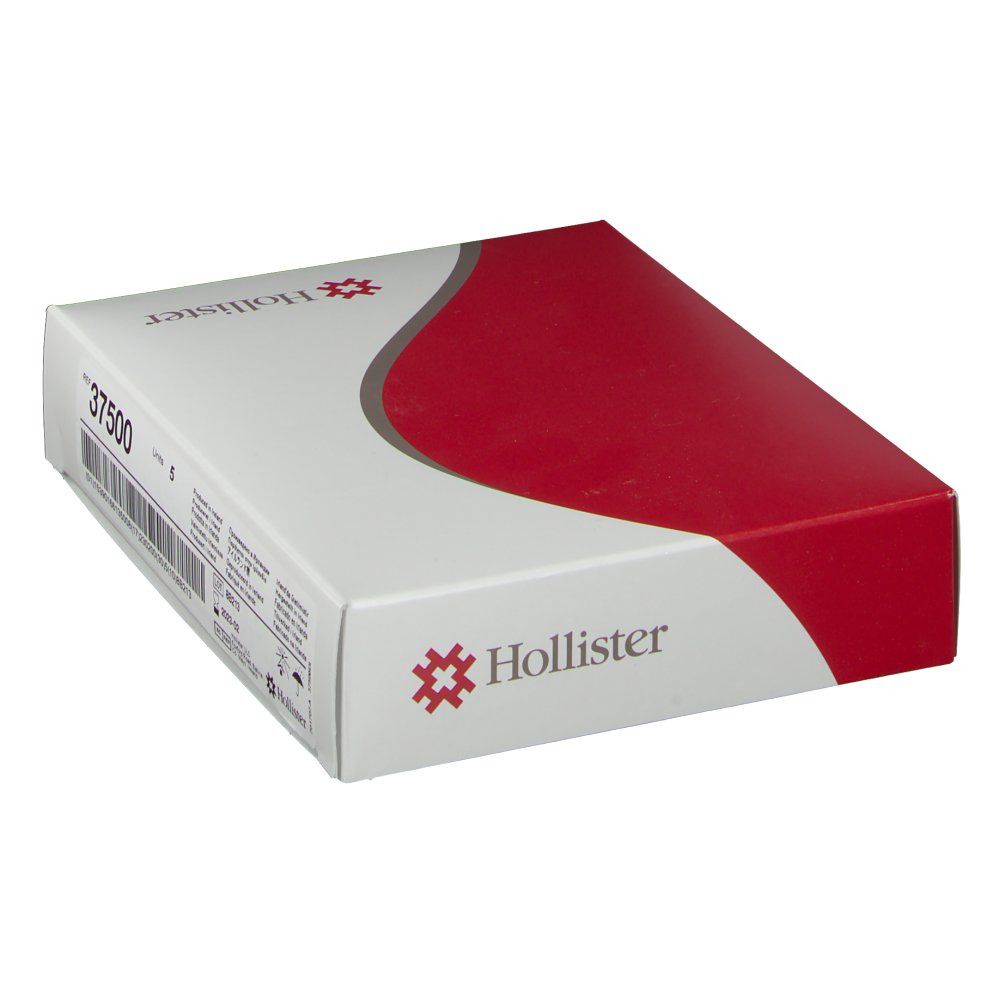 Kartonverpackung, weiß-rot. Marke Hollister. Produktnummer 37500. Barcode und Text.