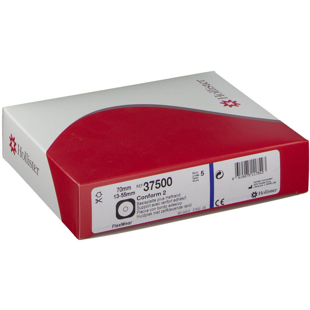 Kartonverpackung, weiß-rot. Marke Hollister. Produktinformationen, REF 37500, 70mm, 13-55mm.