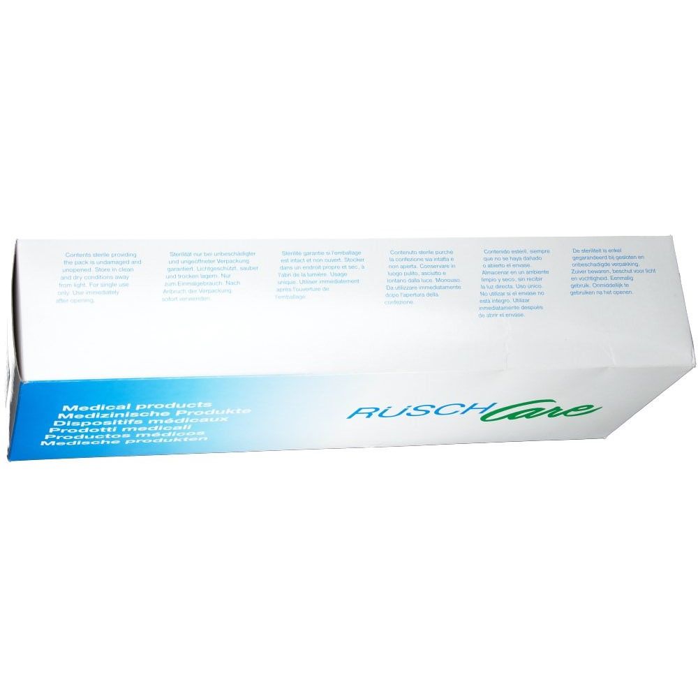 Verpackung mit Aufdruck 'RÜSCH Care' und mehrsprachigen Produktbezeichnungen.