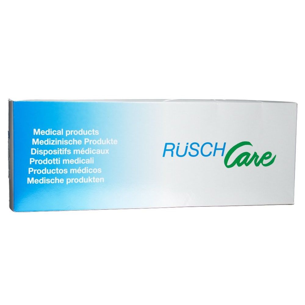 Verpackung mit Aufdruck 'RÜSCH Care' und mehrsprachigen Produktbezeichnungen.