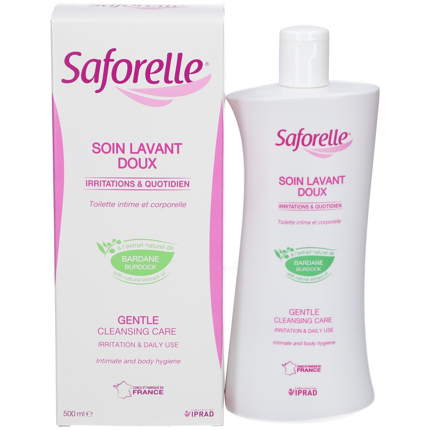 Produit Saforelle avec emballage. Soin Lavant Doux. Irritations & Quotidien. Intime et corporelle.