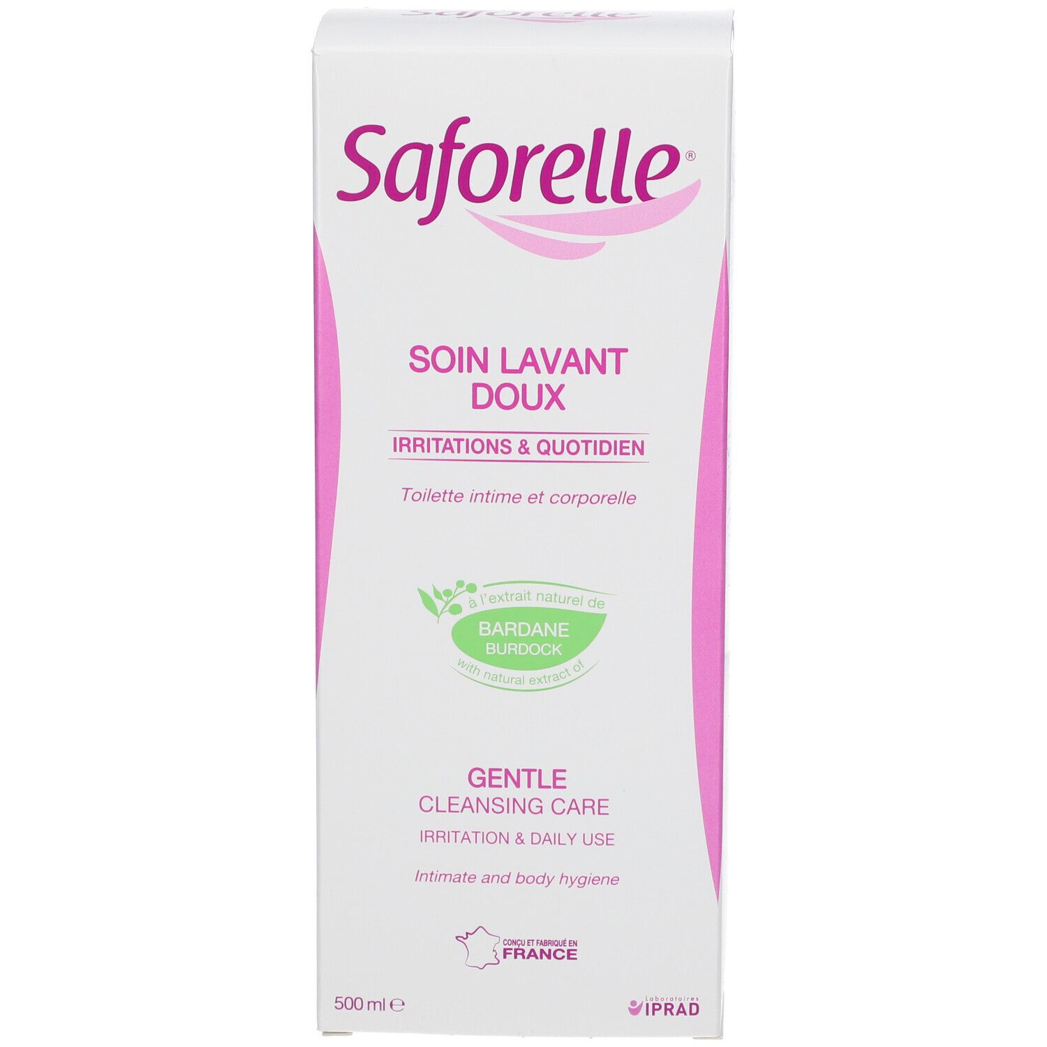Emballage Saforelle. Soin Lavant Doux. Irritations & Quotidien. Intime et corporelle. Bardane.