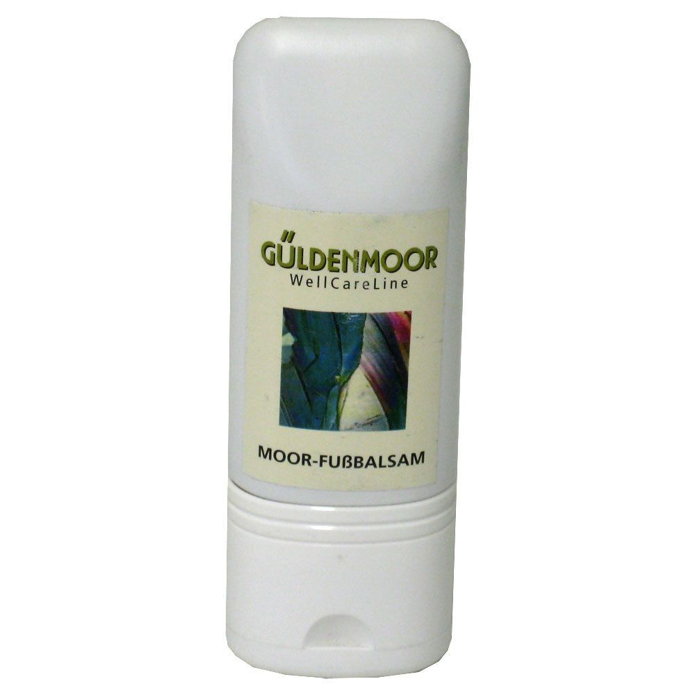 Tube blanc avec l'inscription "Güldenmoor WellCareLine" et "Moor-Fußbalsam".