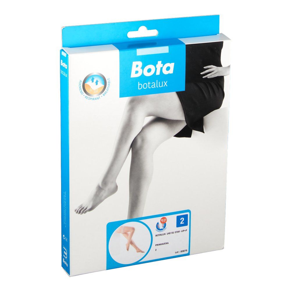 Verpakking van Botalux 140. Op de verpakking staat een vrouw afgebeeld die kousen draagt. Op de verpakking staat "Bota botalux".