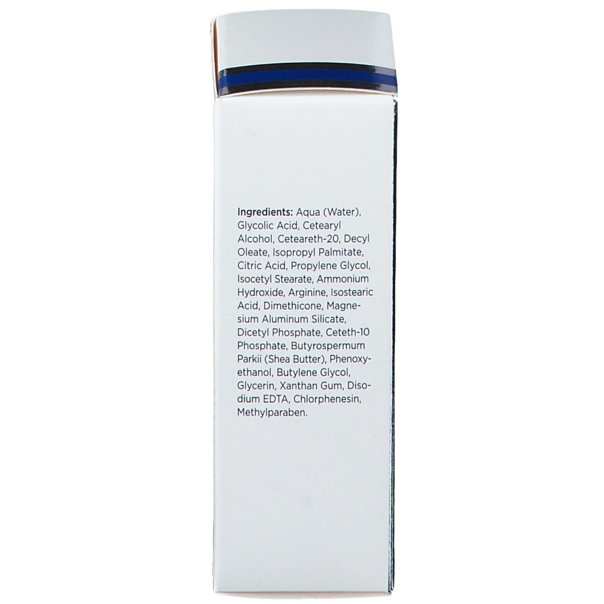 Côté de l'emballage Neostrata Ultra Smoothing Cream 10 AHA. Texte: ingrédients.