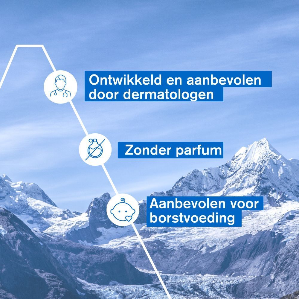 Witte pot met deksel. Blauwe band met Uriage Bariéderm. Productnaam en tekst.
