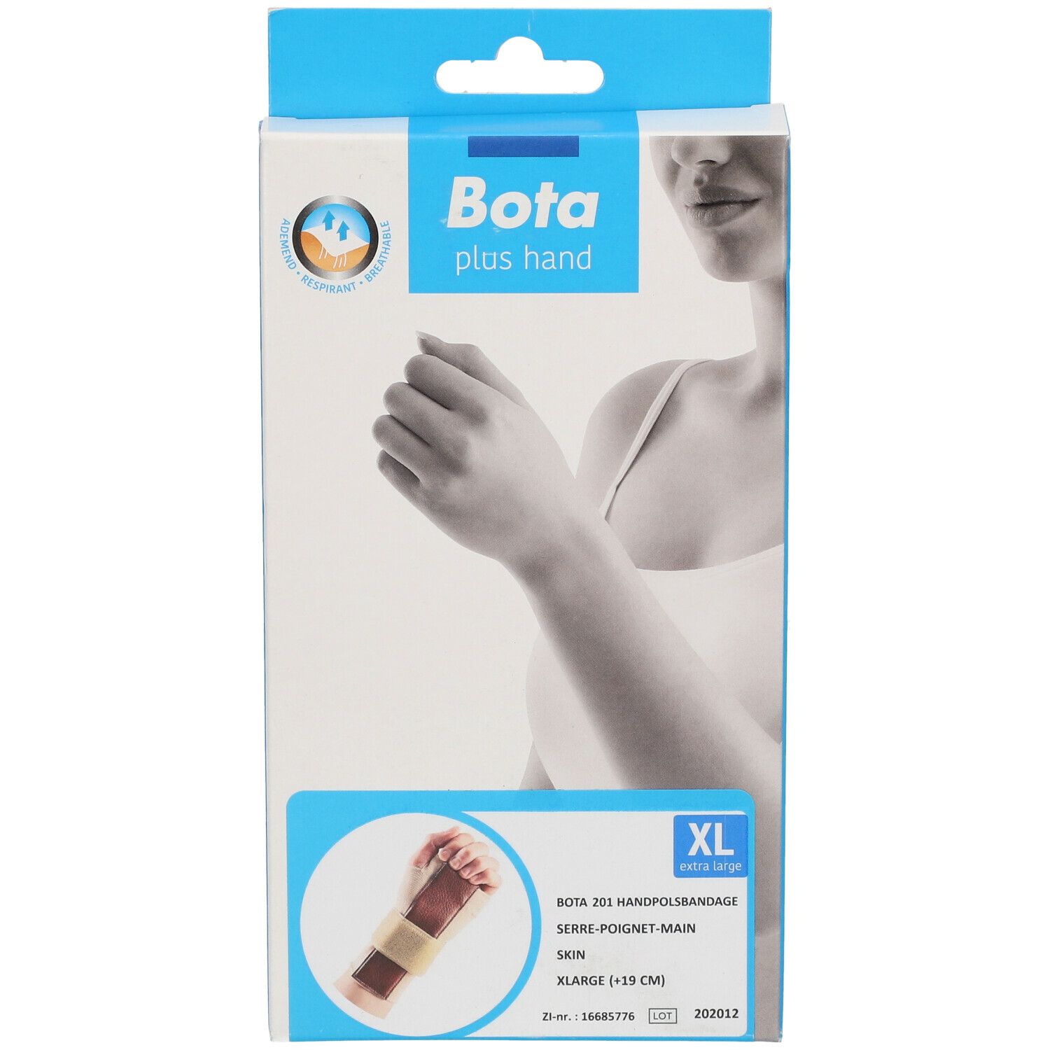 Emballage Bota Hand. Taille XL. Image d'une main avec bandage.