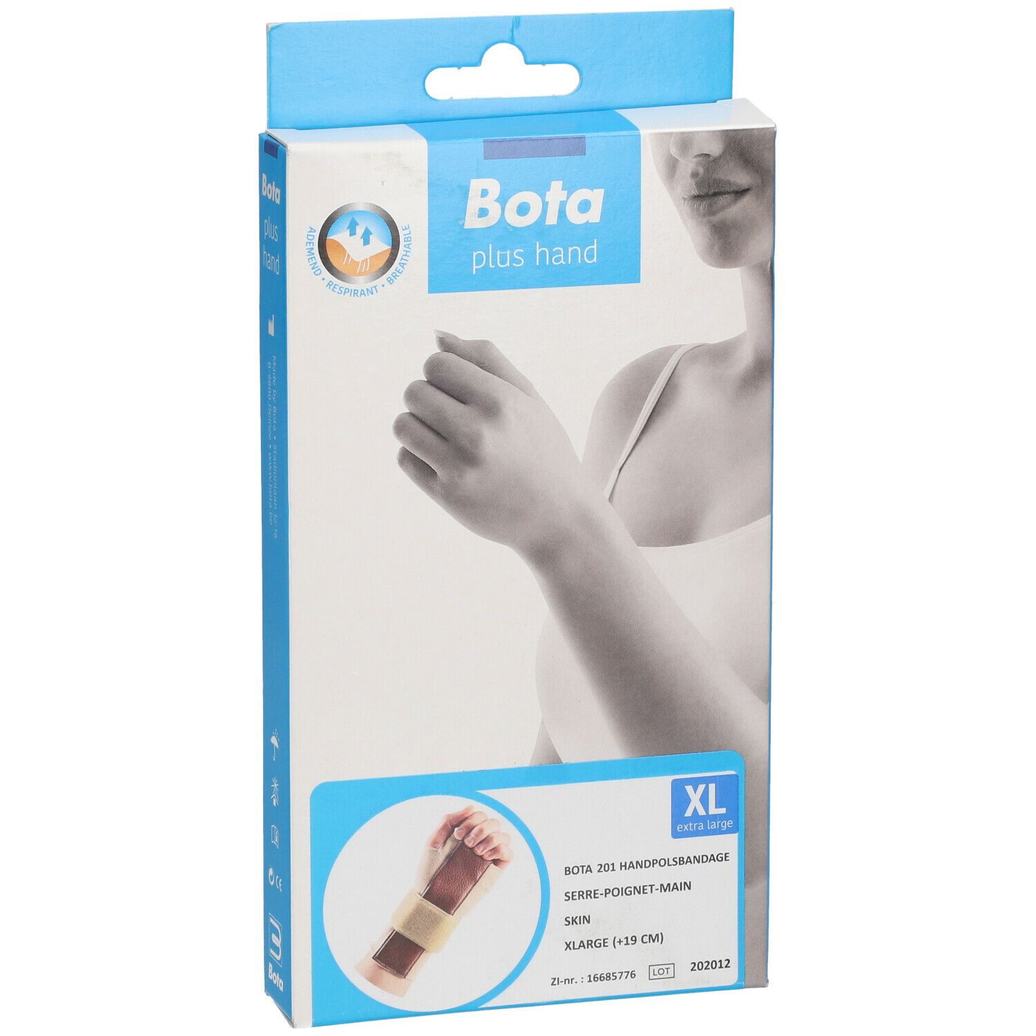 Emballage Bota Hand. Taille XL. Image d'une main avec bandage.