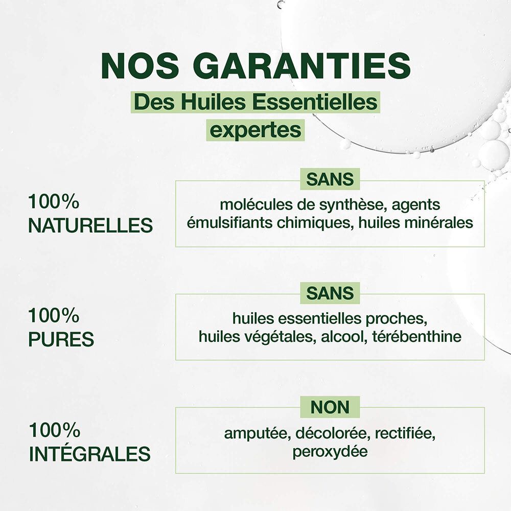 Text mit Garantien für ätherische Öle. 100% natürlich, rein und ganz. Ohne synthetische Moleküle.