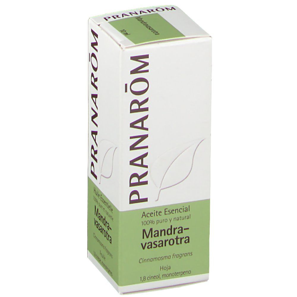 Boîte avec étiquette. Texte: PRANAROM, Mandravasarotra, 10 ml.