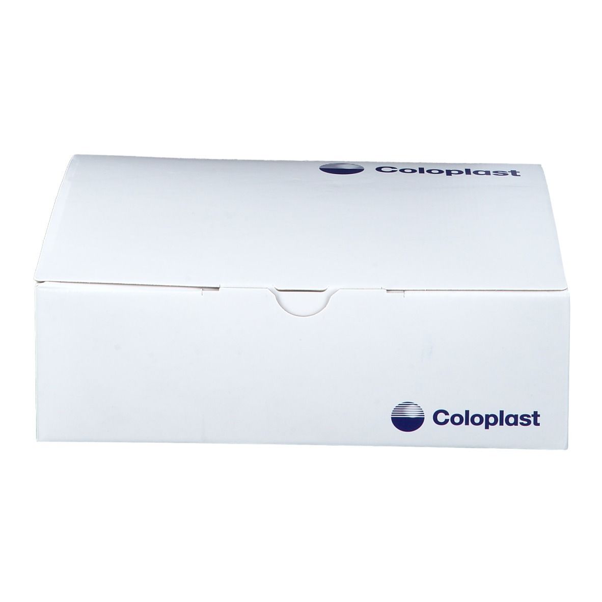 Boîte blanche avec logo Coloplast. Le nom de la marque est affiché sur l'emballage.