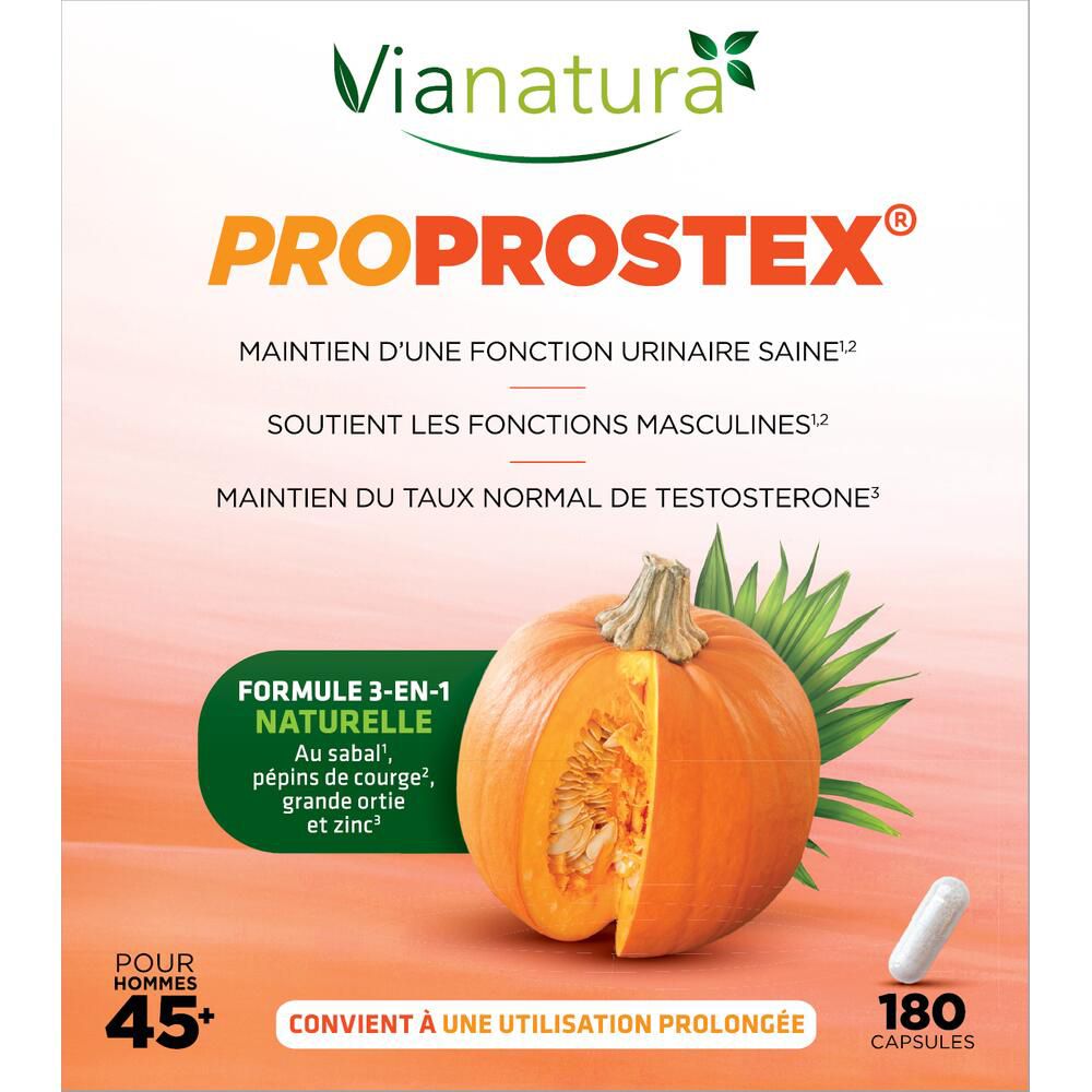 Boîte ViaNatura Proprostex. Inscription : Proprostex, citrouille, gélule, 180 unités.