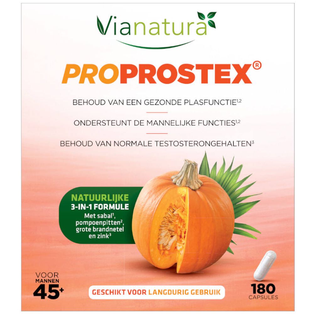 Boîte ViaNatura Proprostex. Inscription : Proprostex, citrouille, gélule, 180 unités.