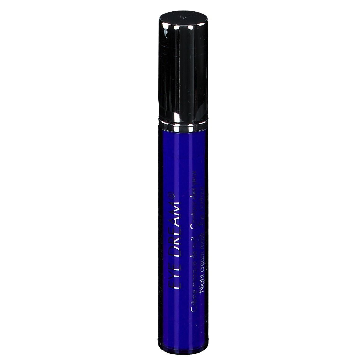 Tube bleu et noir. Inscription : EYE DREAM, Crème masque de nuit contour des yeux. Bouchon noir.