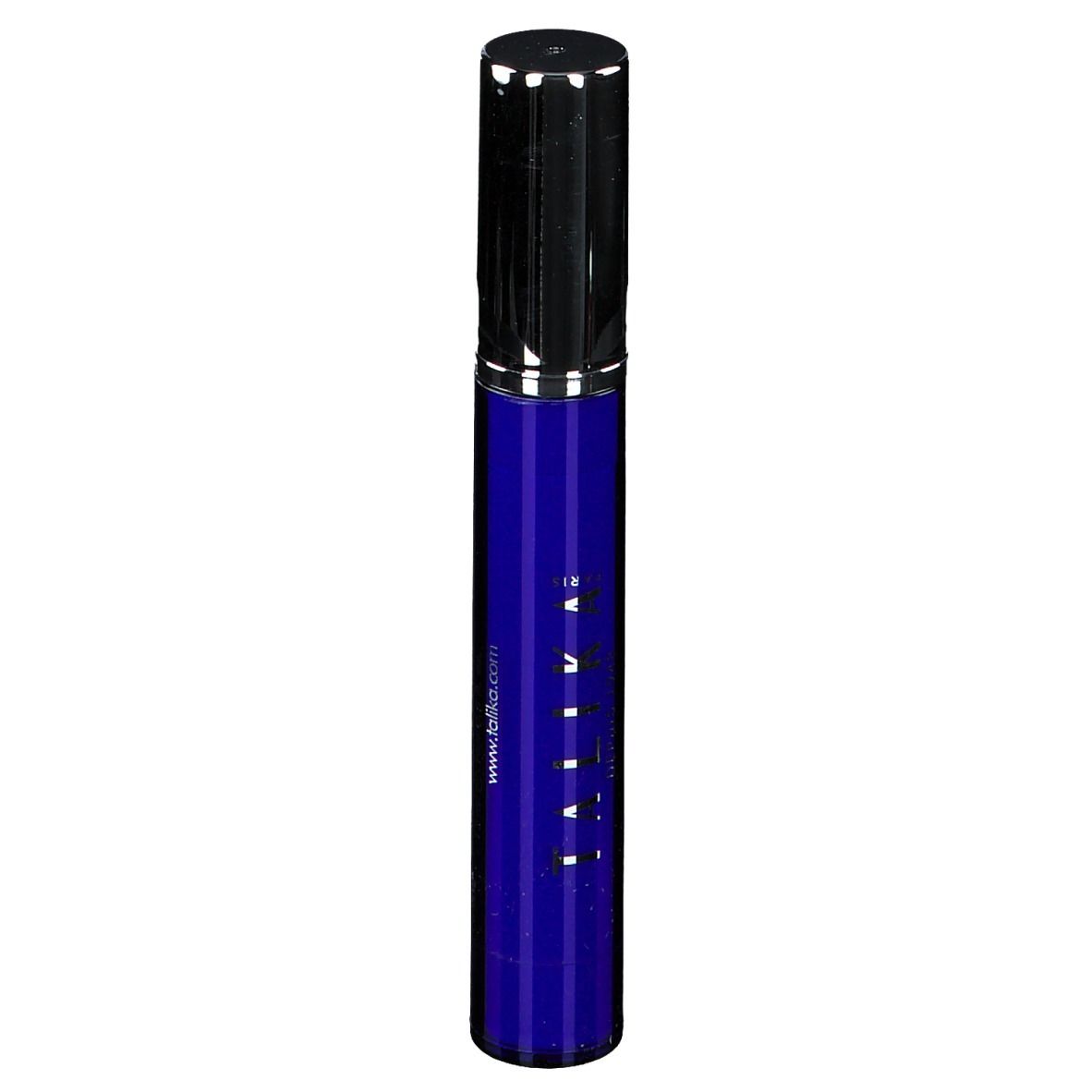 Tube bleu et noir. Inscription : TALIKA. Bouchon noir. Orientation verticale.