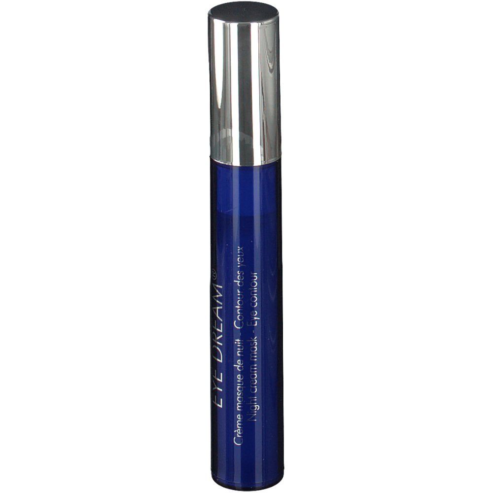 Tube bleu et argent. Inscription : EYE DREAM, Crème masque de nuit contour des yeux. Bouchon argenté.