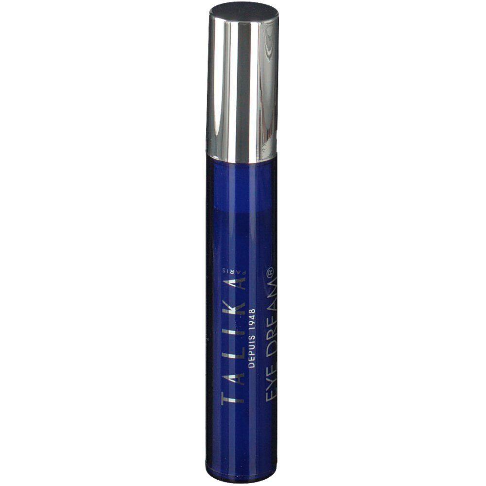 Tube bleu et argent. Inscription : TALIKA, EYE DREAM, Depuis 1948. Bouchon argenté. Orientation verticale.