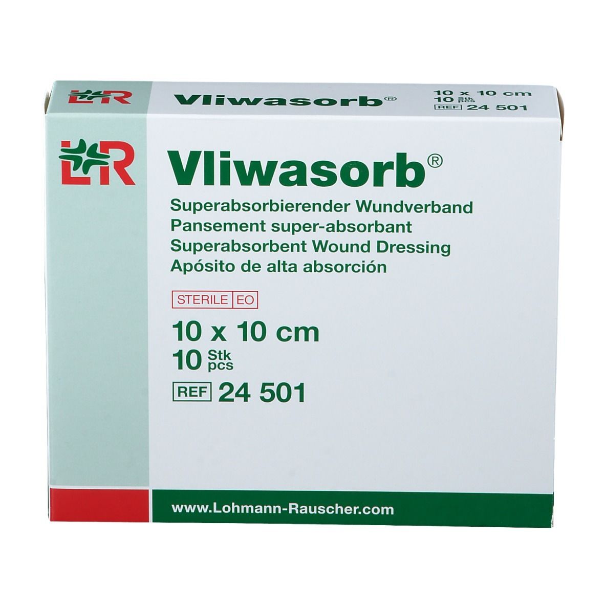 Emballage Vliwasorb®. 10 x 10 cm, 10 pièces. Pansement super-absorbant. Stérile.
