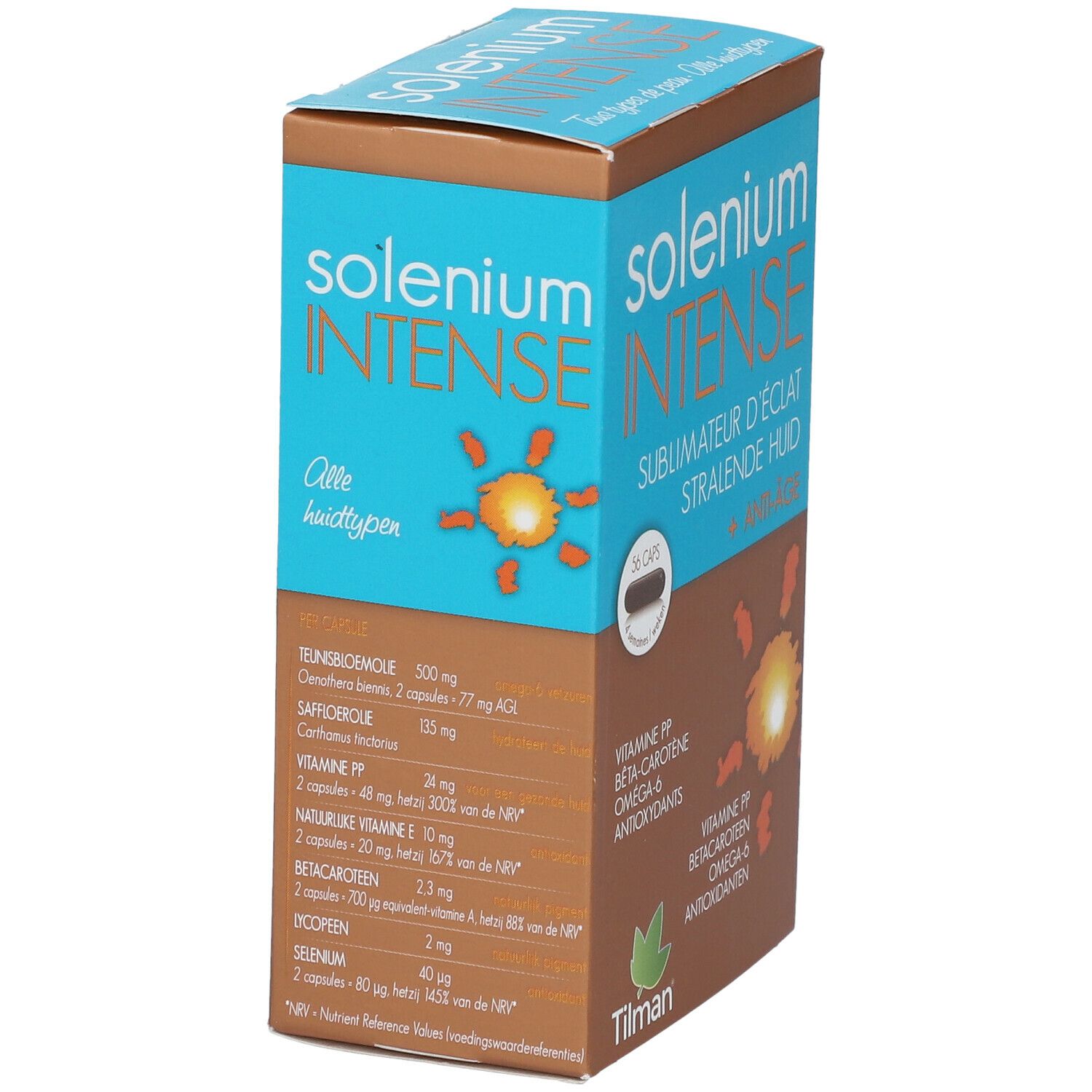 Boîte de Solenium Intense. Informations sur les ingrédients et le dosage. Marque: Tilman.