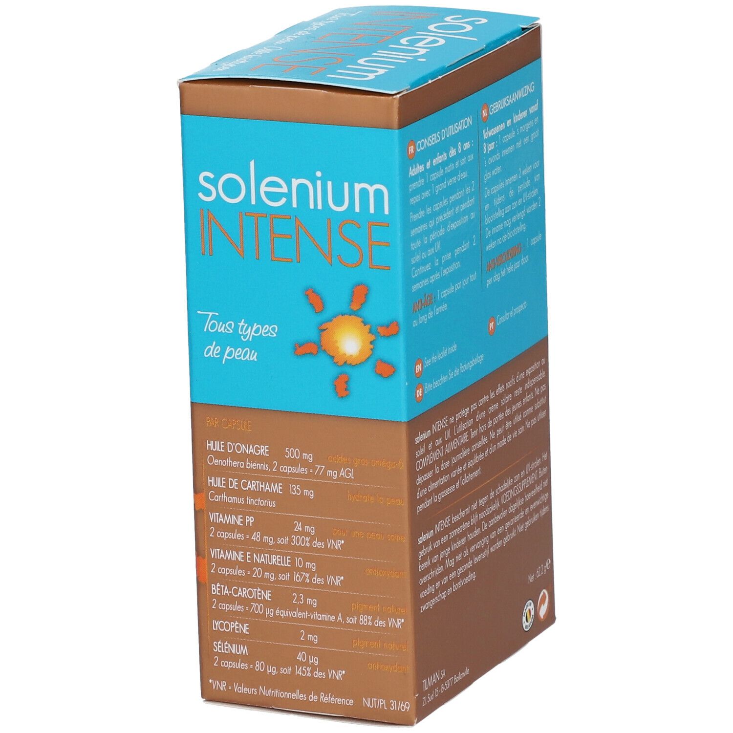 Boîte de Solenium Intense. Informations sur les ingrédients. Marque: Tilman.