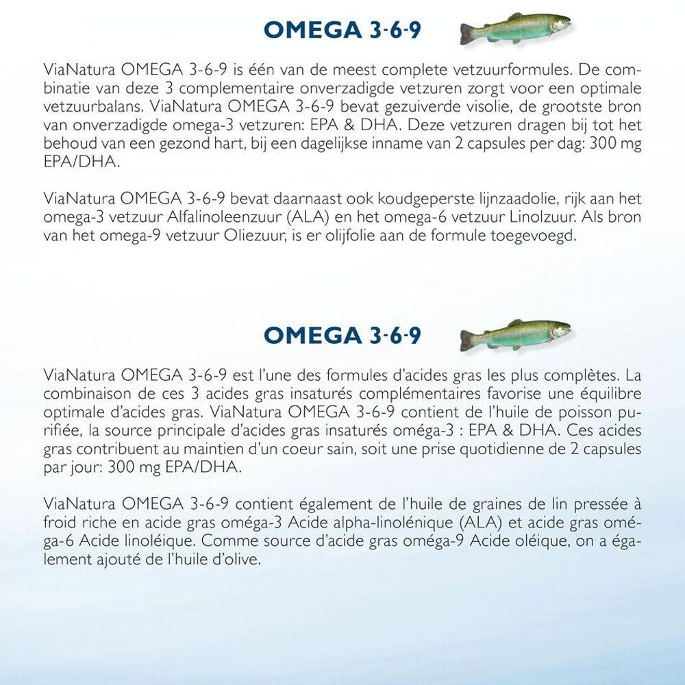 Texte sur fond blanc. Omega 3-6-9. Texte sur les acides gras. Illustration de poisson.