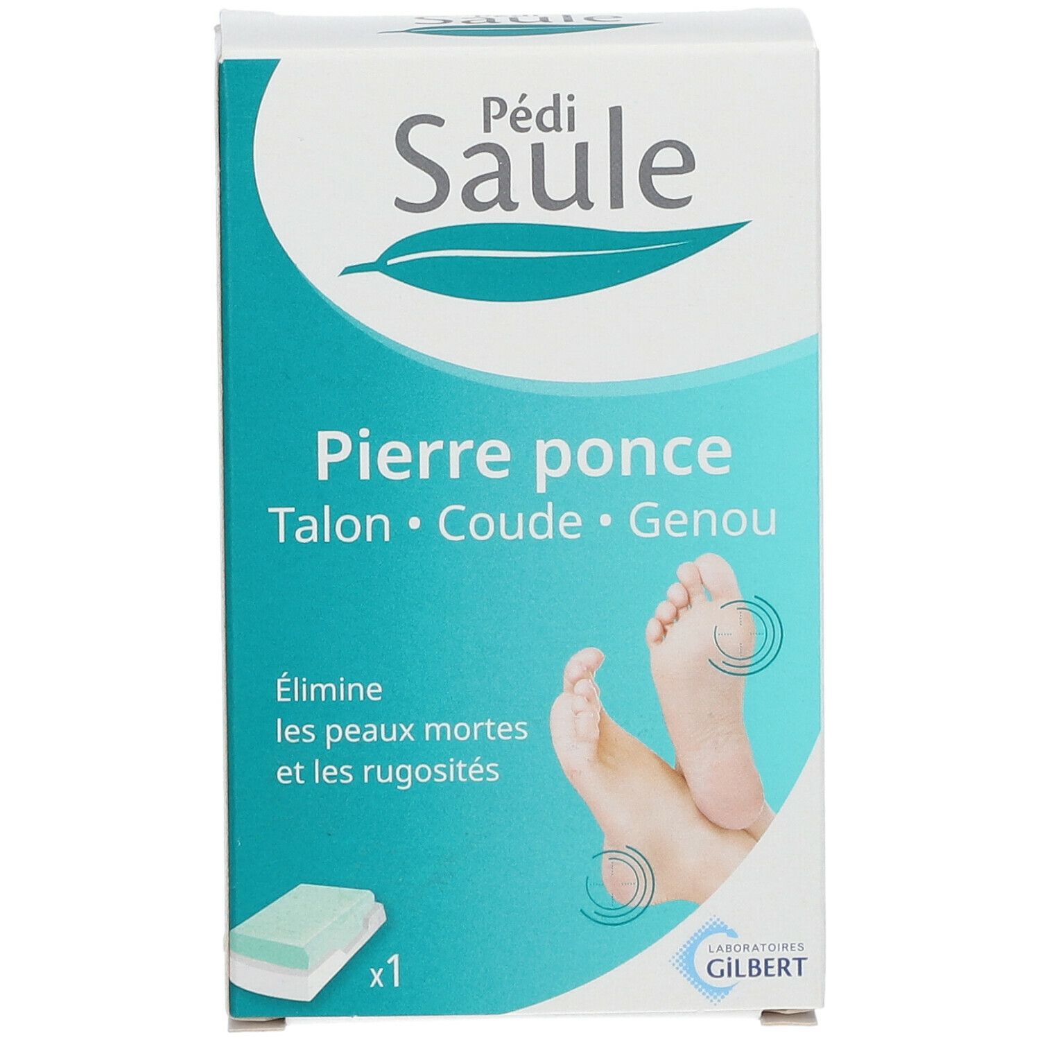 Boîte de Pédi Saule Pierre ponce. Pierre ponce pour talons, coudes et genoux. Illustration de pieds.