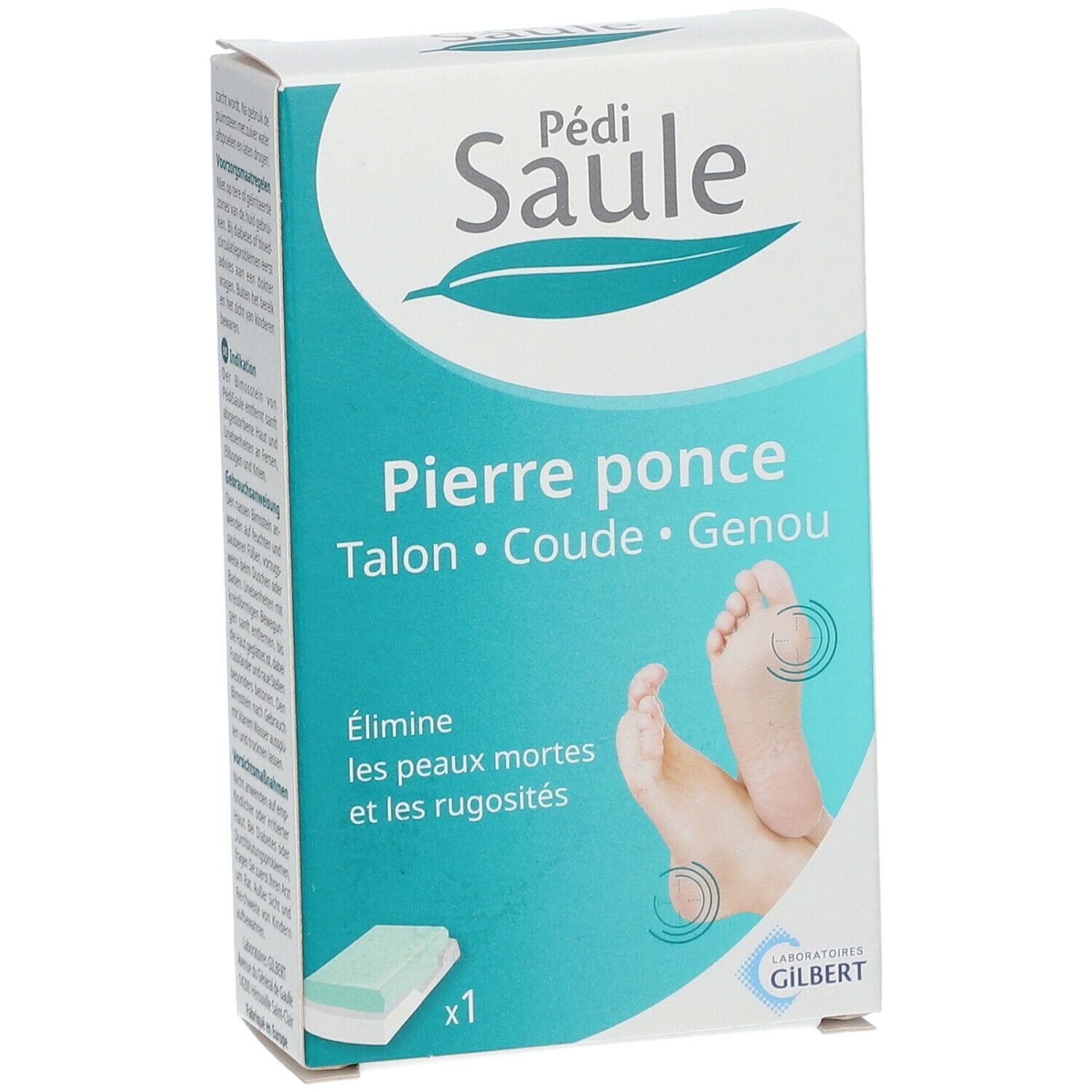 Boîte de Pédi Saule Pierre ponce. Pierre ponce pour talons, coudes et genoux. Illustration de pieds.