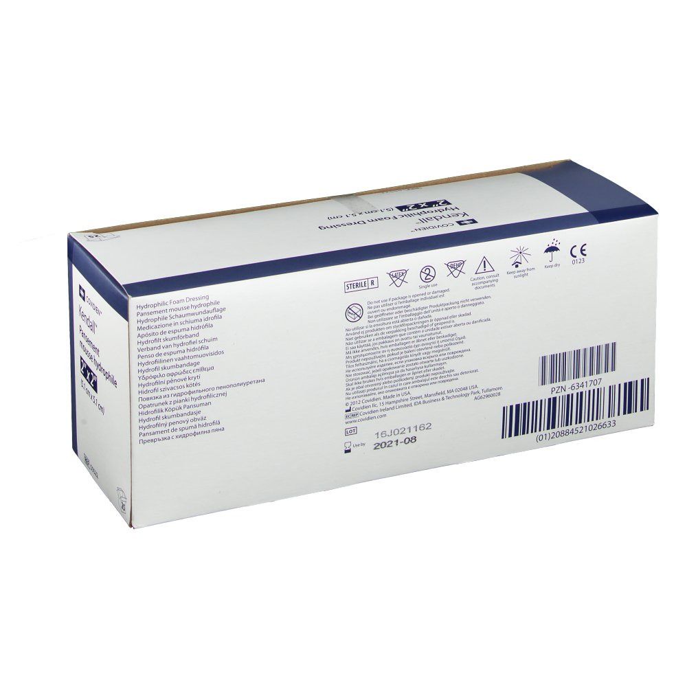 Rückseite der Verpackung mit Produktinformationen, Warnhinweisen und CE-Kennzeichnung. Barcode und Chargennummer.