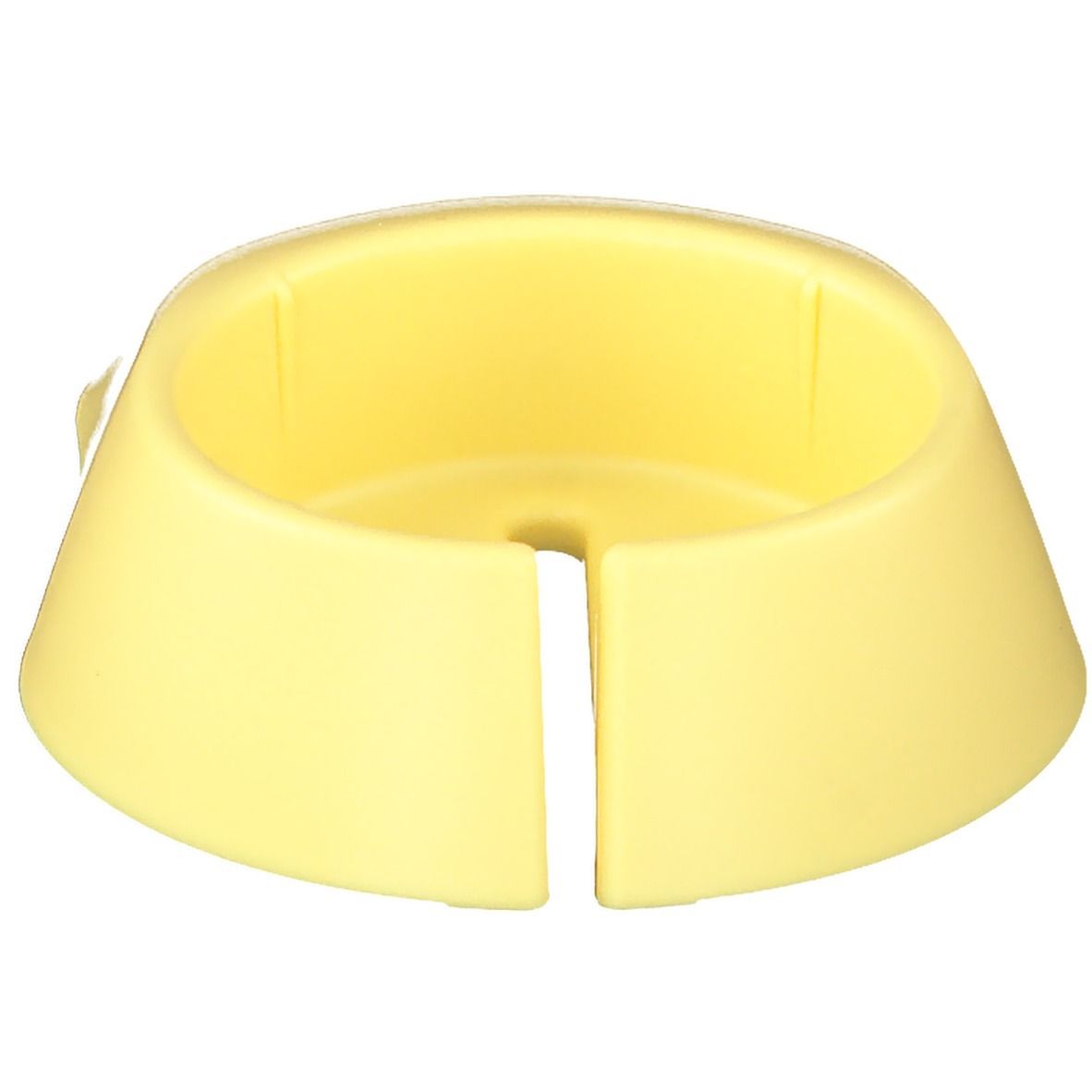 Gelber Flaschenständer. Kunststoff. Geteilte Öffnung. Marke Medela.