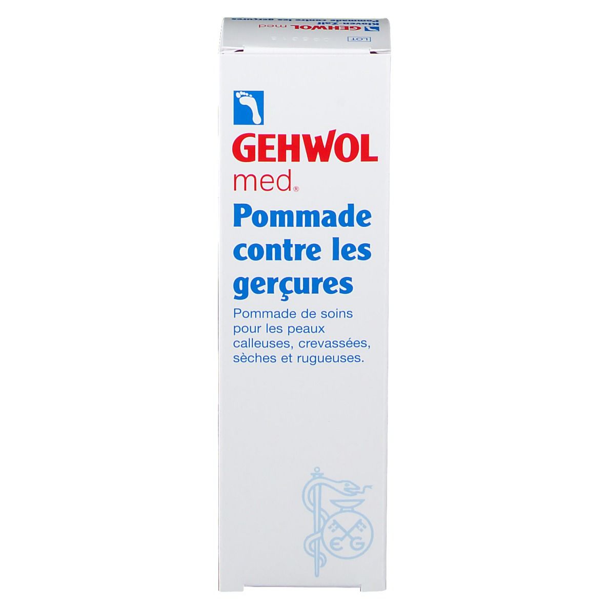 Emballage du produit. Fond blanc. Nom et logo du produit. Texte en allemand et en français.
