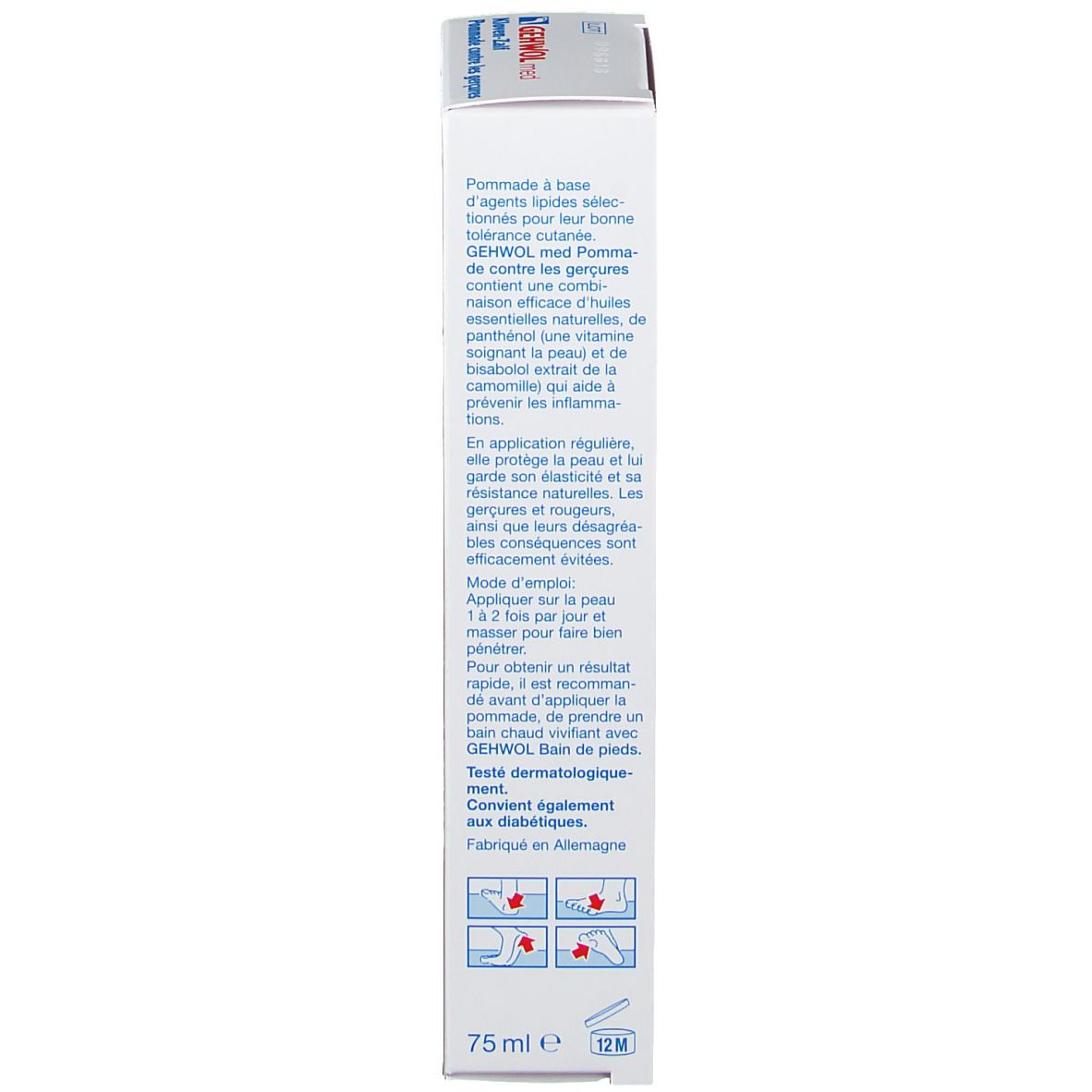 Emballage du produit. Texte en français. Fond blanc. Informations sur le produit et instructions d'utilisation.