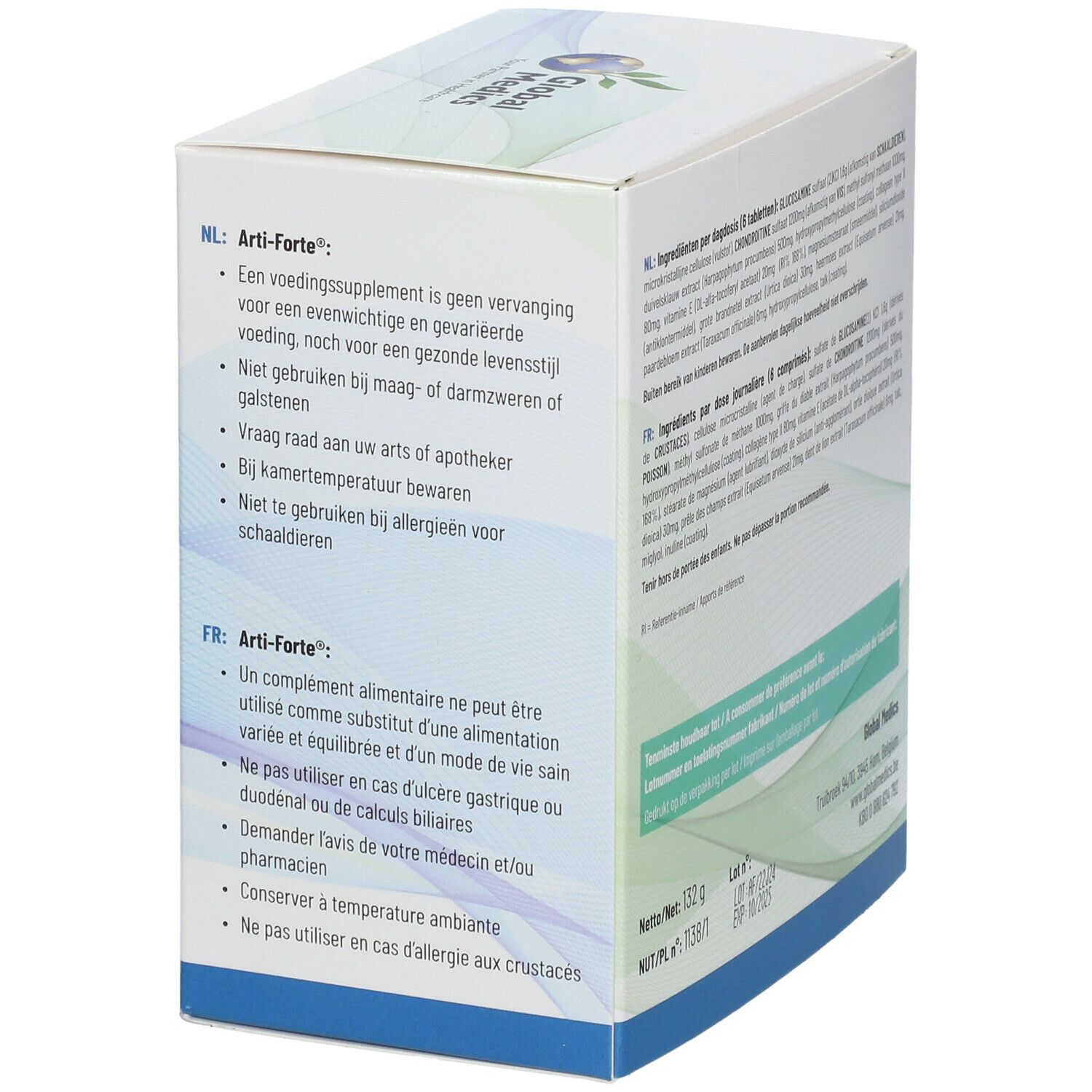 Dos de la boîte Arti-Forte® Gelenke. Contient des avertissements et des informations.