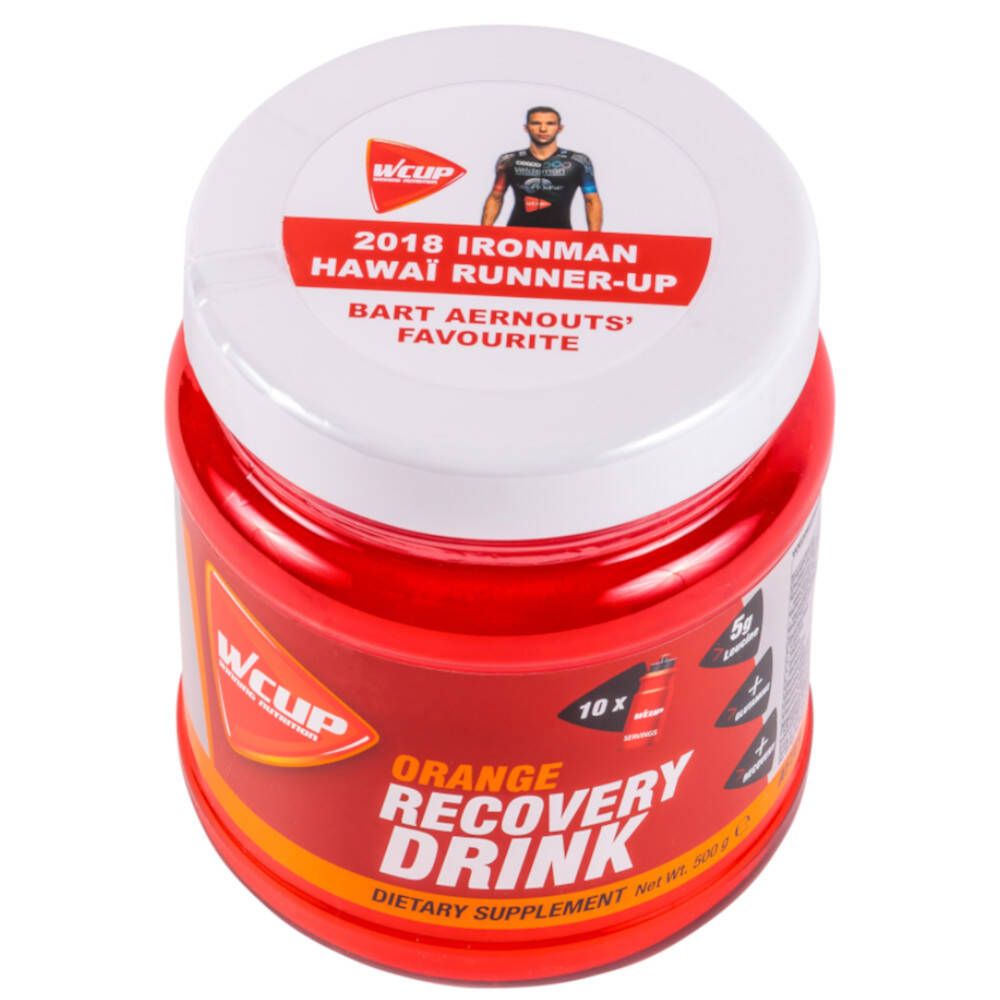 Pot rouge avec couvercle blanc. Inscription: Wcup. 2018 Ironman Hawaii Runner-Up. Bart Aernouts' Favourite.