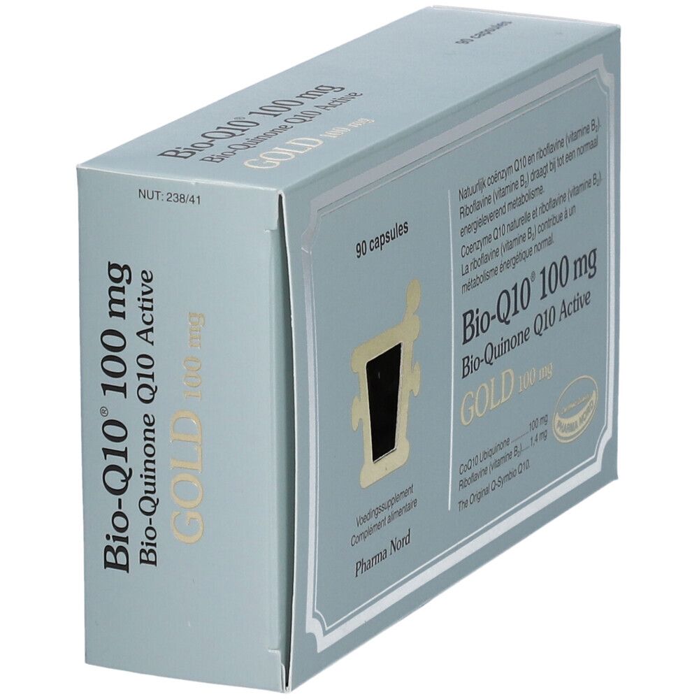 Doosje Bio-Q10 100 mg Gold. 90 capsules. Opschrift in het Nederlands. Pharma Nord.