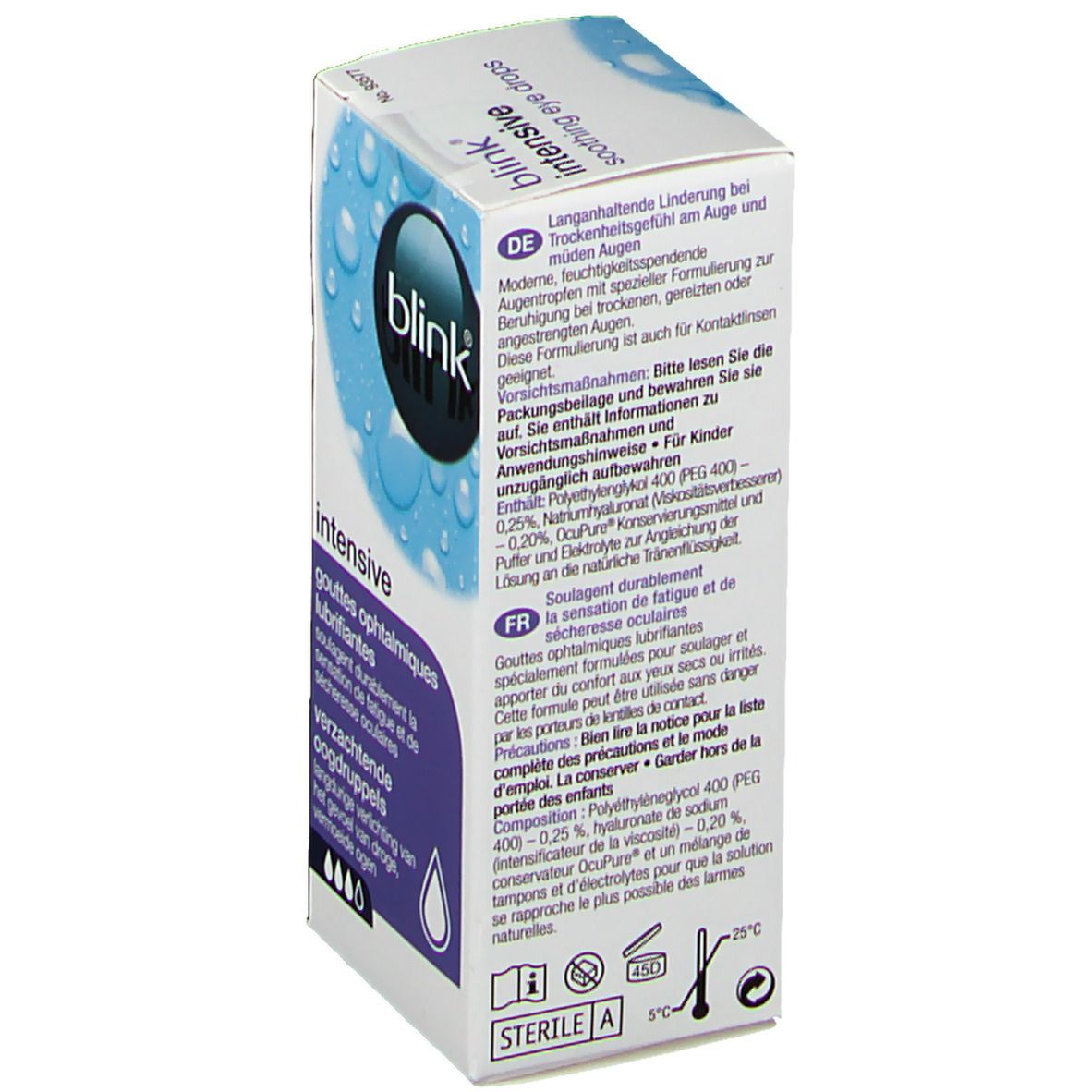 Kartonverpackung mit Produktinformationen. Text in Deutsch und Französisch. Inhaltsstoffe und Anwendungshinweise.