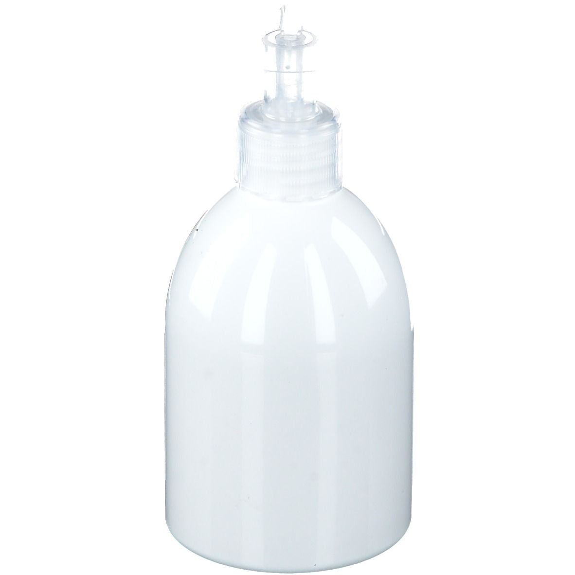 Flacon blanc avec pompe. Gel hygiénique pour les mains.