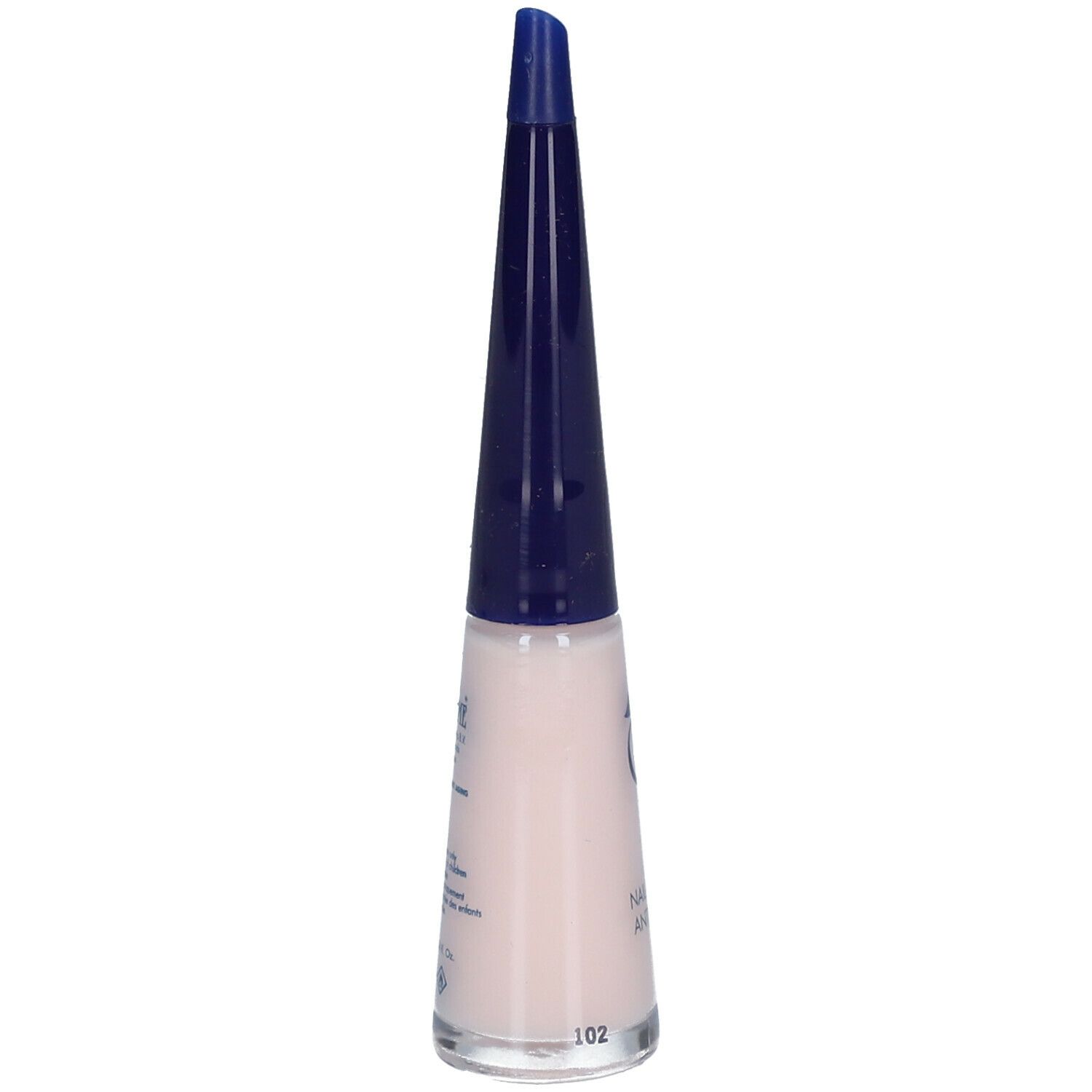 Nagellakfles met blauwe dop. Opschrift: Nail Perfect Anti Aging.