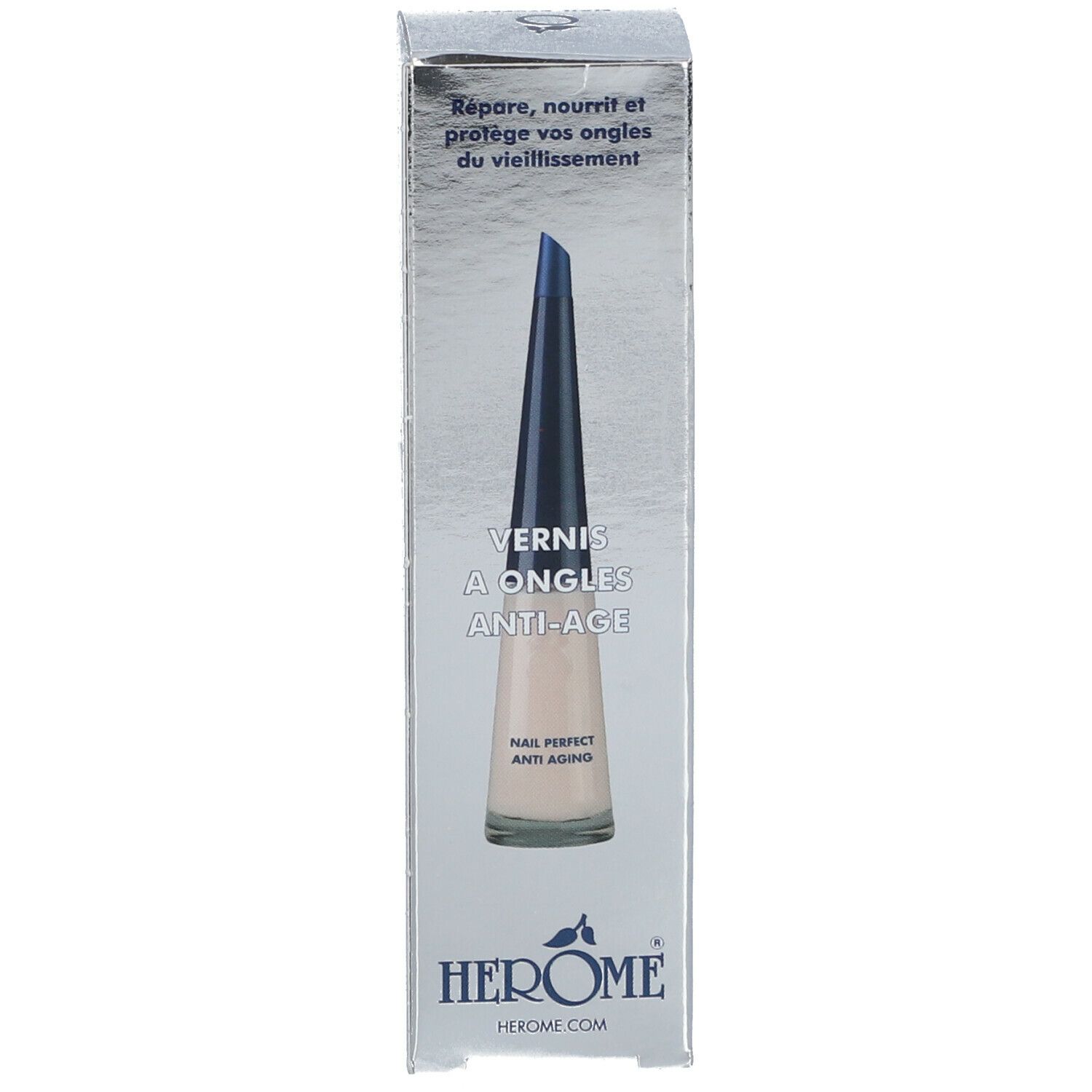 Verpakking met nagellakfles. Opschrift: HEROME, Vernis à Ongles Anti-Age.