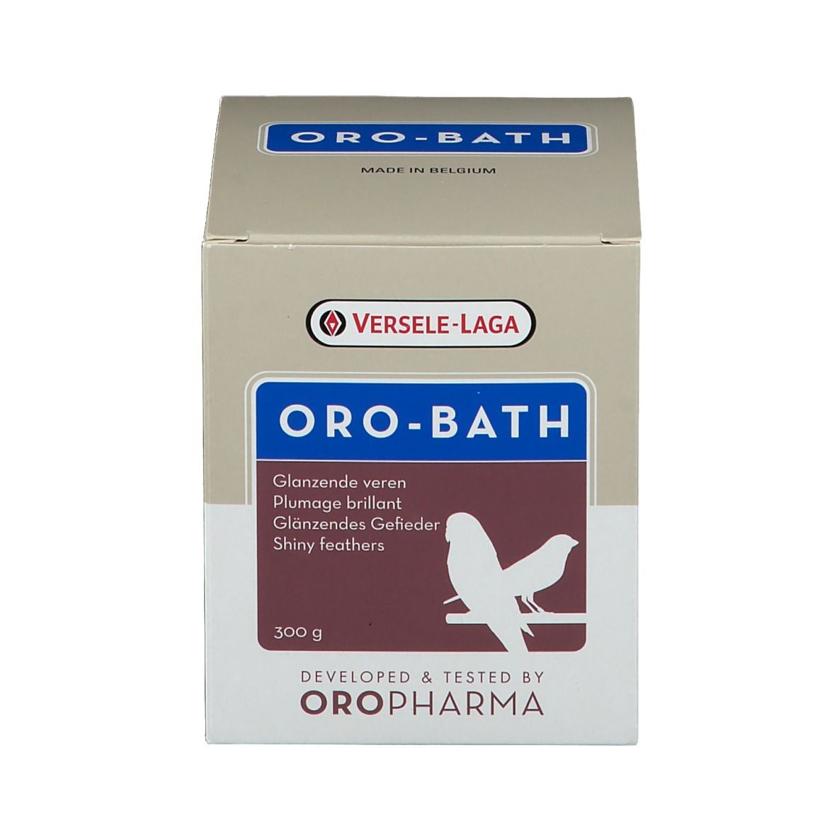 Emballage du produit. Inscription ORO-BATH, texte et logo en dessous. 300 g.
