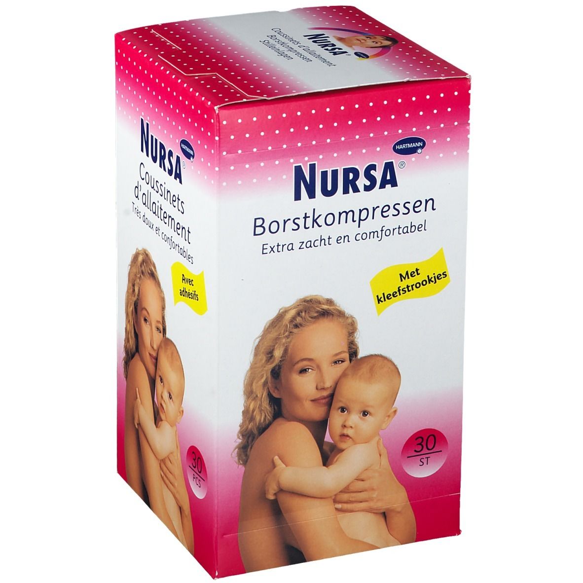 Boîte de coussinets d'allaitement Nursa, extra doux et confortables. 30 pièces. Image mère et bébé.